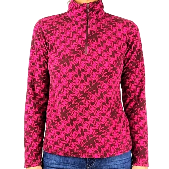 Columbia Long Sleeve Quarter Zip Fleece Size Small Pink Checkered - Picture 1 of 6